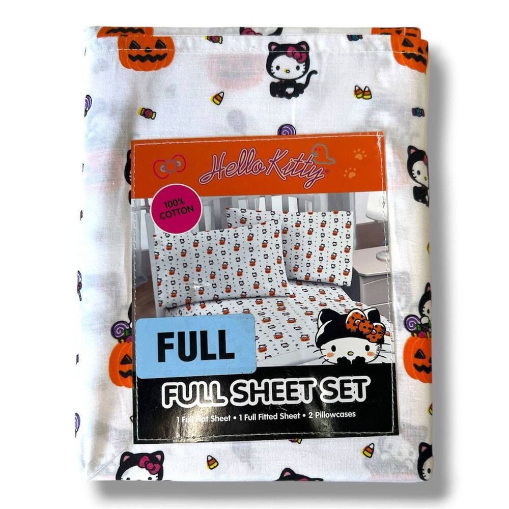 Hello Kitty Halloween Full Sheet Set Candy Cat Pumpkin 100% Cotton NEW MSRP $50.
